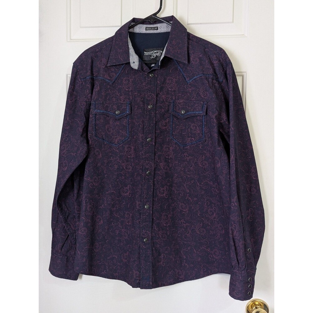 Moonshine Spirit Pearl Snap Shirt Mens Medium Navy Paisley Western Rodeo Cowboy